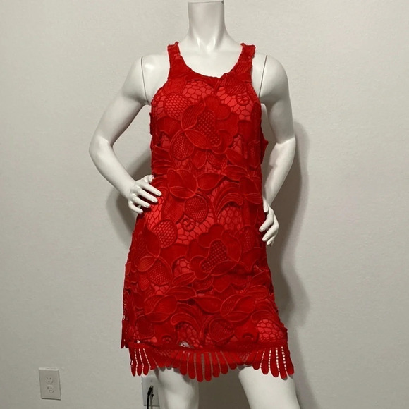 Lovers + Friends REVOLVE Caspian Red Lace Mini Dress Size M - Picture 2 of 7